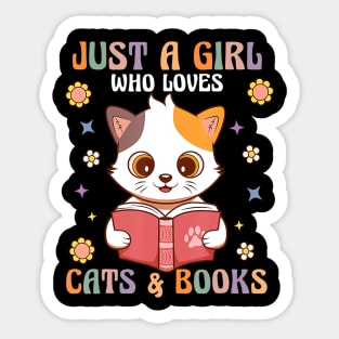 Retro Groovy Just A Girl Who Loves Books And Cats Book Lover Sticker